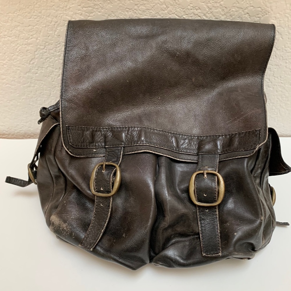 Vintage Black Leather Backpack Satchel Bag